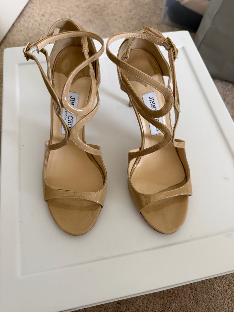 Jimmy Choo Beige Patent Leather Strappy Heels